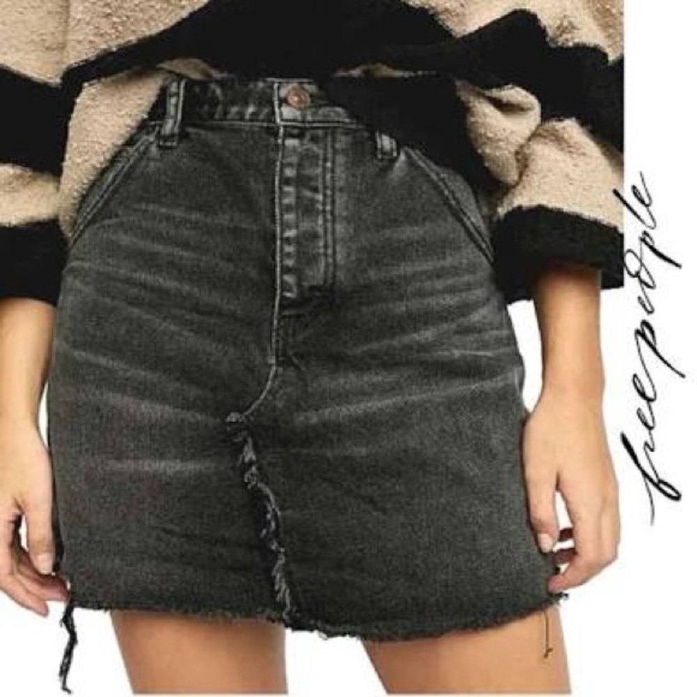 Free People Brea Cutoff Denim Skirt Faded Black